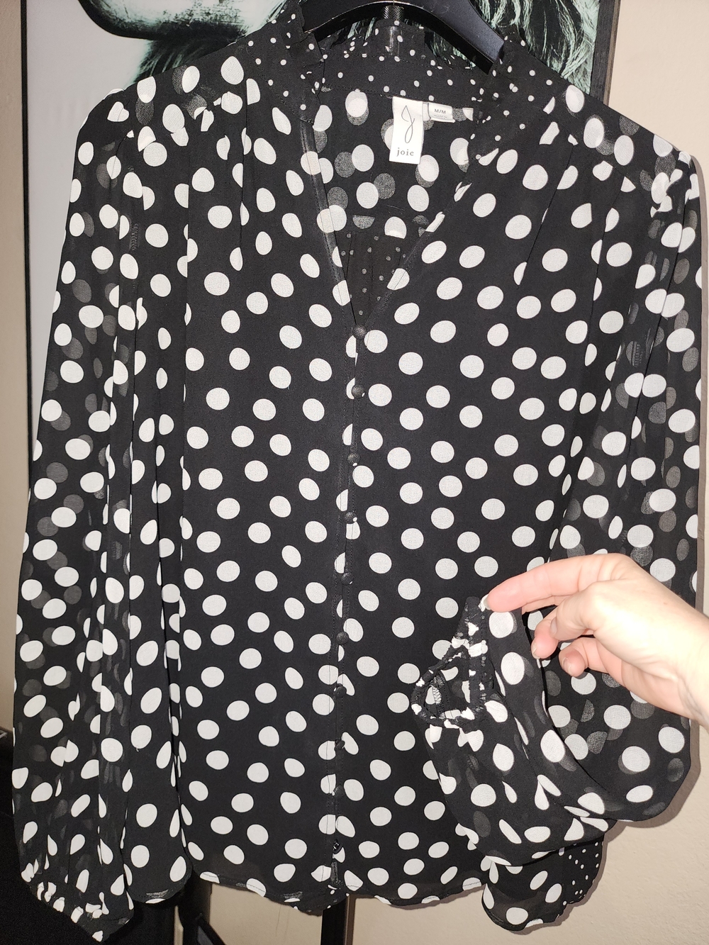 Joie Black and White Polka Dot V-Neck Blouse